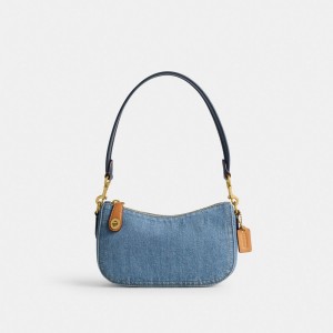 Coach Swinger 20 Brass Women Shoulder Bags Indigo | UAE_CH94503