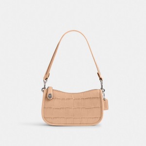 Coach Swinger 20 Croc Embossed Leather Women Shoulder Bags Silver | UAE_CH84948