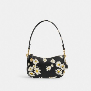 Coach Swinger 20 With Floral Print Brass Women Shoulder Bags Black Multicolor | UAE_CH25670