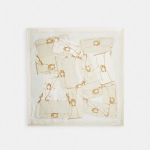 Coach Tabby Print Silk Square Chalk Women Scarf White | UAE_CH17012