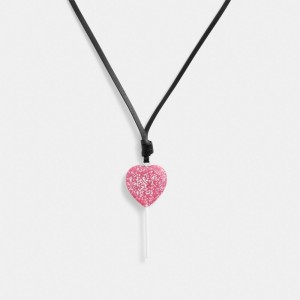 Coach The Lil Nas X Drop Heart Lollipop Women Necklace Silver / Pink | UAE_CH89624