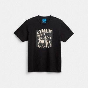 Coach The Lil Nas X Drop Signature Cats Women T Shirts Black | UAE_CH17602