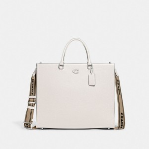 Coach Tote 40 With Signature Canvas Chalk Men Tote Bag White | UAE_CH53969
