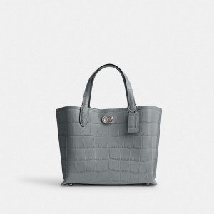 Coach Willow 24 Embossed Crocodile Women Tote Bag Grey Blue | UAE_CH66416