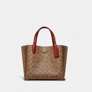 Coach Willow 24 In Signature Women Tote Bag Brown / Red | UAE_CH67648
