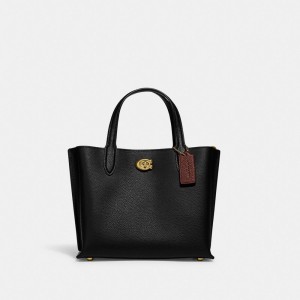 Coach Willow 24 Polished Pebble Leather Women Tote Bag Black | UAE_CH49615