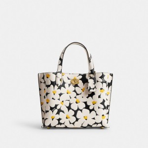 Coach Willow 24 With Floral Print Brass Women Tote Bag Multicolor | UAE_CH61055