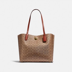 Coach Willow In Signature Women Tote Bag Brown / Red | UAE_CH68619