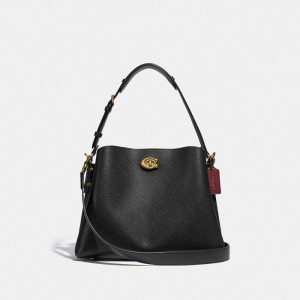 Coach Willow Pebble Leather Women Shoulder Bags Black | UAE_CH86475