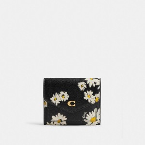Coach Wyn With Floral Print Brass Women Small Wallets Black Multicolor | UAE_CH33390